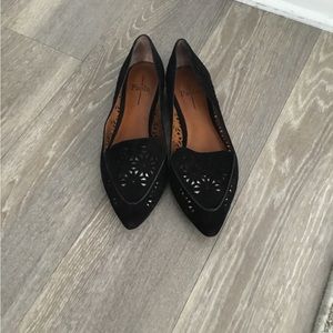 Linea Polo  Black  Napa Leather Loafers Size 8 Medium Floral Pertorated  $80